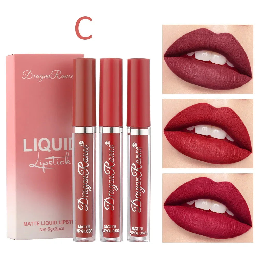 3 PCS Liquid Lipsticks Set Long Lasting Make Up For Women Korean Beauty Cosmetics Matte Lipsticks Waterproof Long lasting - Glowing Love