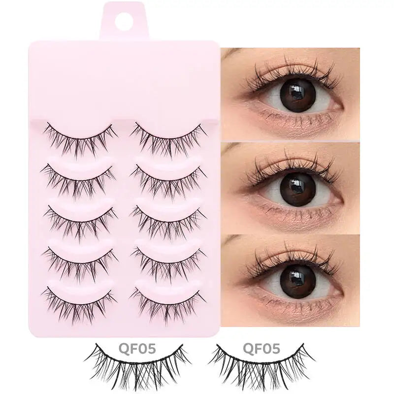 DINGSEN 5 Pairs Manga Lashes Eyes Lashes Soft Natural Long Eyelashes Fake Lashes Anime Wispy Strip False Eyelashes Makeup - Glowing Love