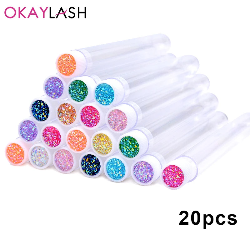 OKAYLASH 20Sets Eyelash Mascara Wands Tubes Reusable Glitter Eye Lash Brush Case Eyebrow Spoolie Comb Container Wholesale