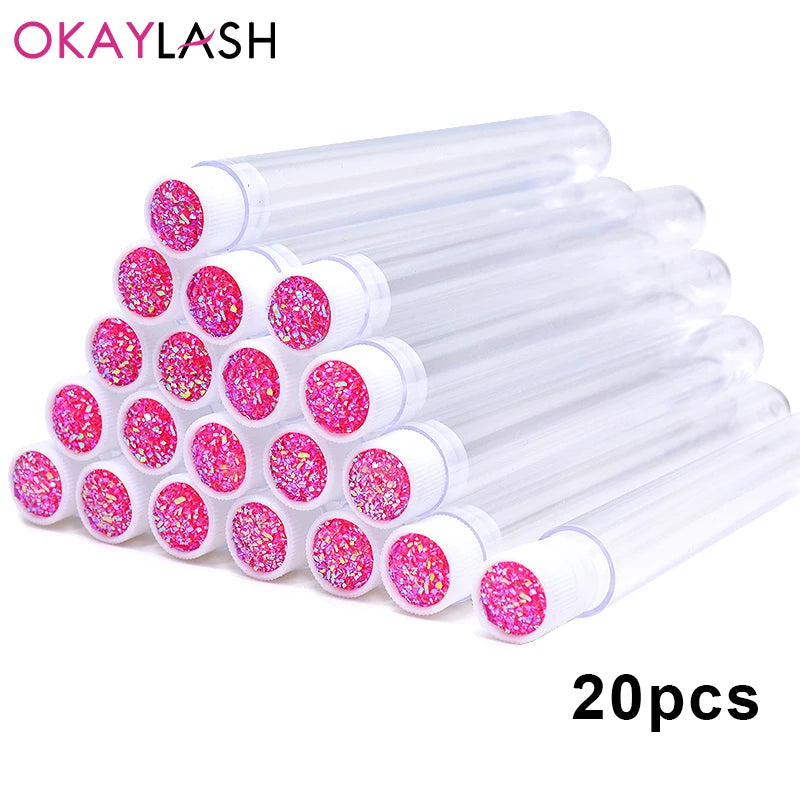 OKAYLASH 20Sets Eyelash Mascara Wands Tubes Reusable Glitter Eye Lash Brush Case Eyebrow Spoolie Comb Container Wholesale