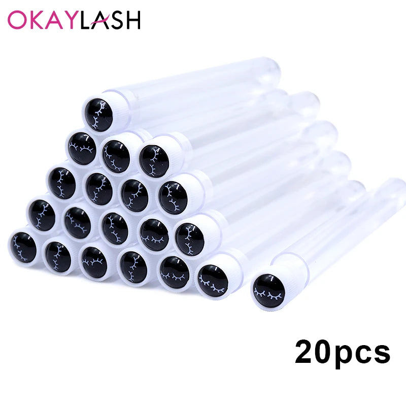 OKAYLASH 20Sets Eyelash Mascara Wands Tubes Reusable Glitter Eye Lash Brush Case Eyebrow Spoolie Comb Container Wholesale