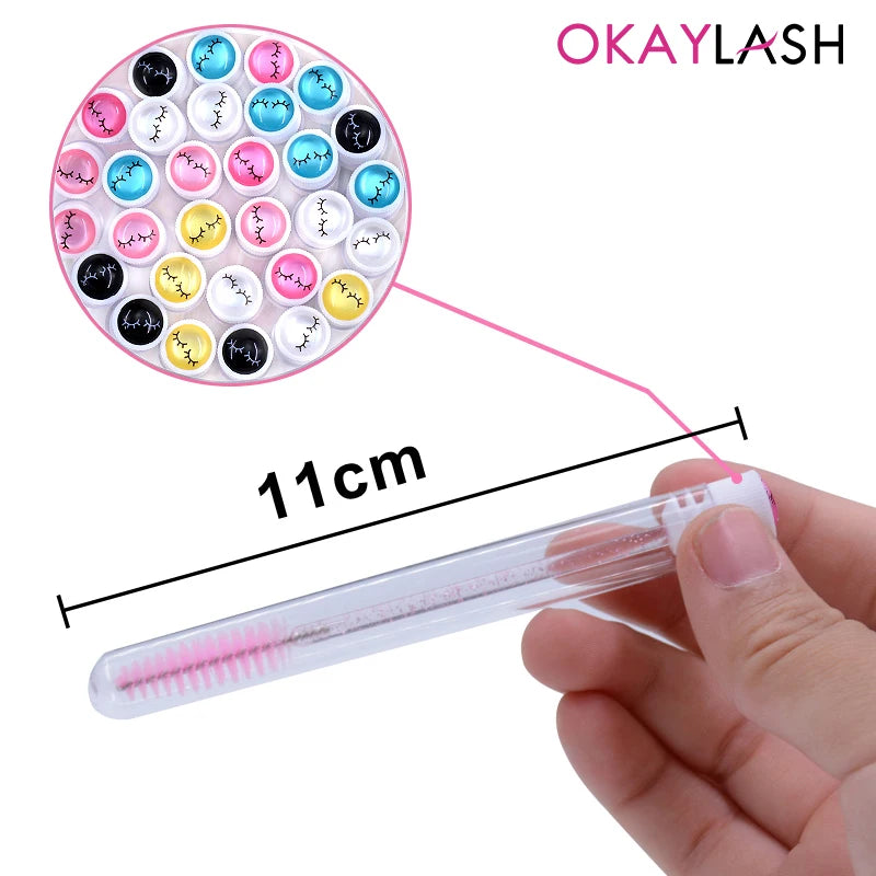 OKAYLASH 20Sets Eyelash Mascara Wands Tubes Reusable Glitter Eye Lash Brush Case Eyebrow Spoolie Comb Container Wholesale