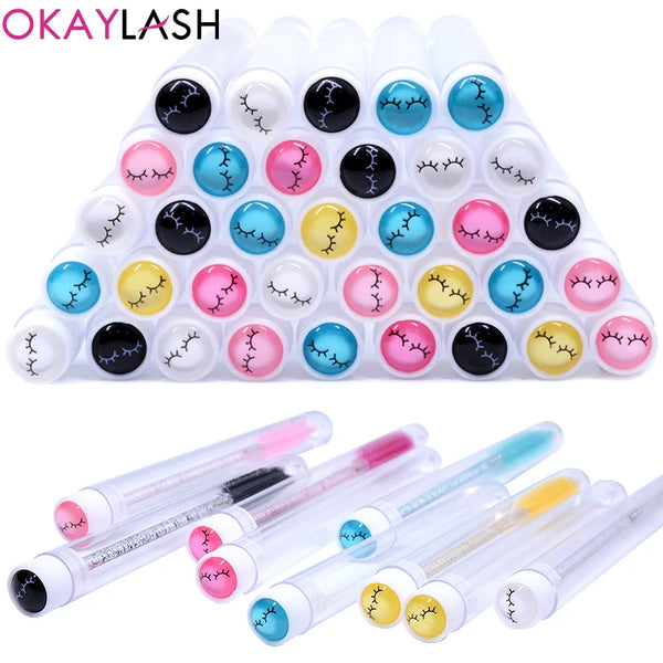 OKAYLASH 20Sets Eyelash Mascara Wands Tubes Reusable Glitter Eye Lash Brush Case Eyebrow Spoolie Comb Container Wholesale