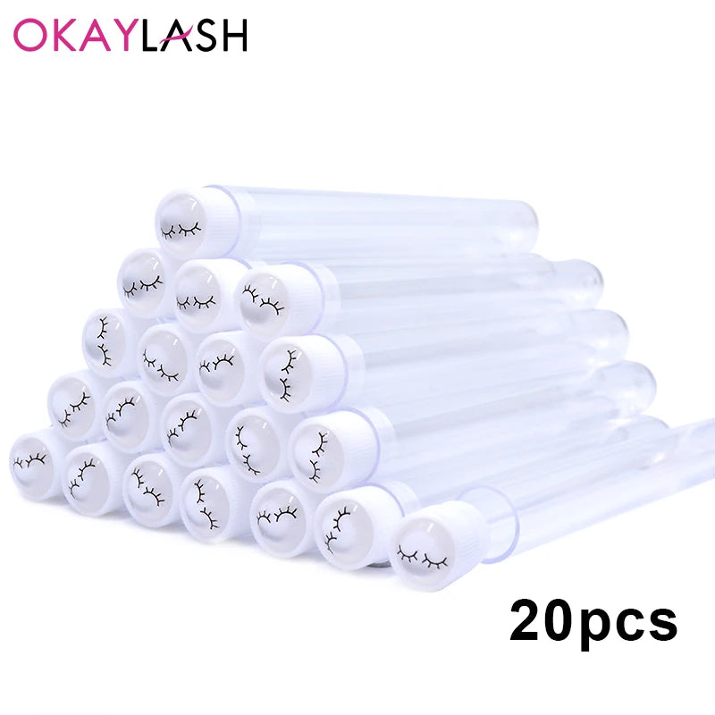 OKAYLASH 20Sets Eyelash Mascara Wands Tubes Reusable Glitter Eye Lash Brush Case Eyebrow Spoolie Comb Container Wholesale