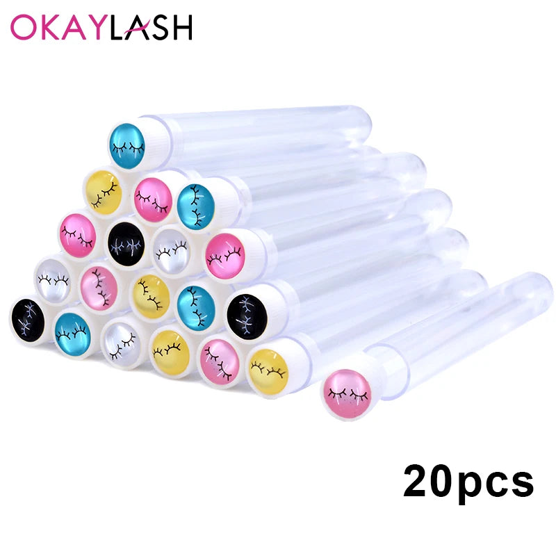 OKAYLASH 20Sets Eyelash Mascara Wands Tubes Reusable Glitter Eye Lash Brush Case Eyebrow Spoolie Comb Container Wholesale