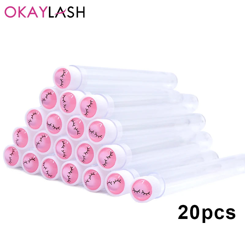 OKAYLASH 20Sets Eyelash Mascara Wands Tubes Reusable Glitter Eye Lash Brush Case Eyebrow Spoolie Comb Container Wholesale