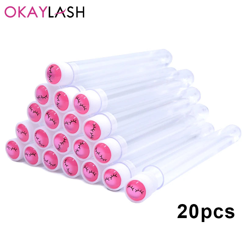 OKAYLASH 20Sets Eyelash Mascara Wands Tubes Reusable Glitter Eye Lash Brush Case Eyebrow Spoolie Comb Container Wholesale
