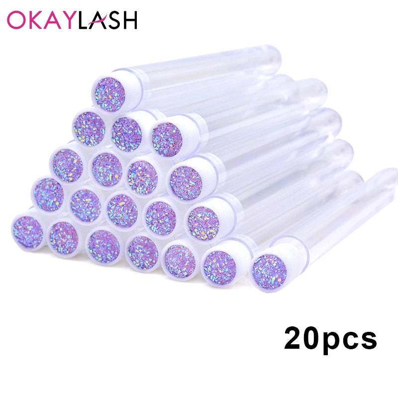 OKAYLASH 20Sets Eyelash Mascara Wands Tubes Reusable Glitter Eye Lash Brush Case Eyebrow Spoolie Comb Container Wholesale