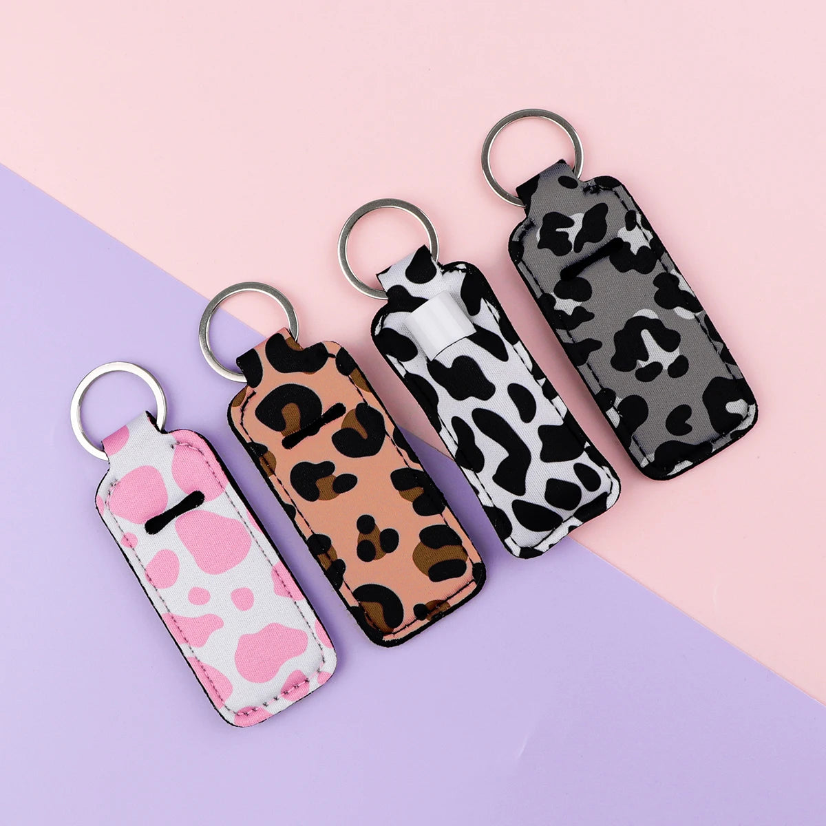Leopard Print New Fashion Lipstick Holder Keychains Chapstick Holder Lip Balm Lipsticks Keyrings Bag Jewelry - Glowing Love