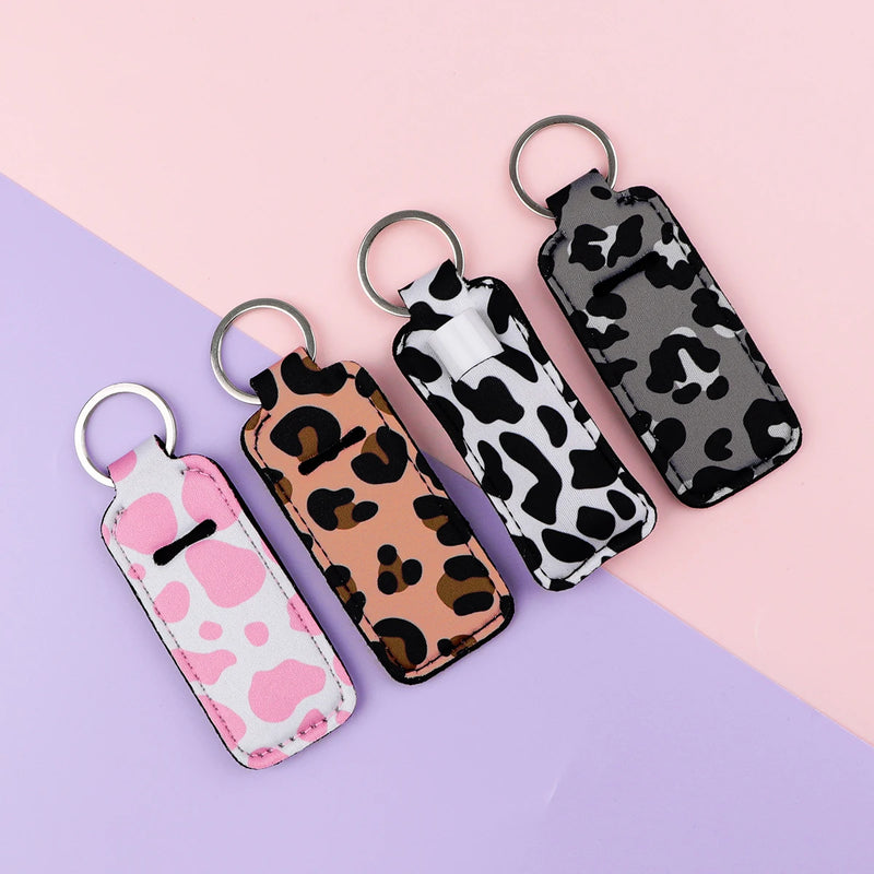 Leopard Print New Fashion Lipstick Holder Keychains Chapstick Holder Lip Balm Lipsticks Keyrings Bag Jewelry