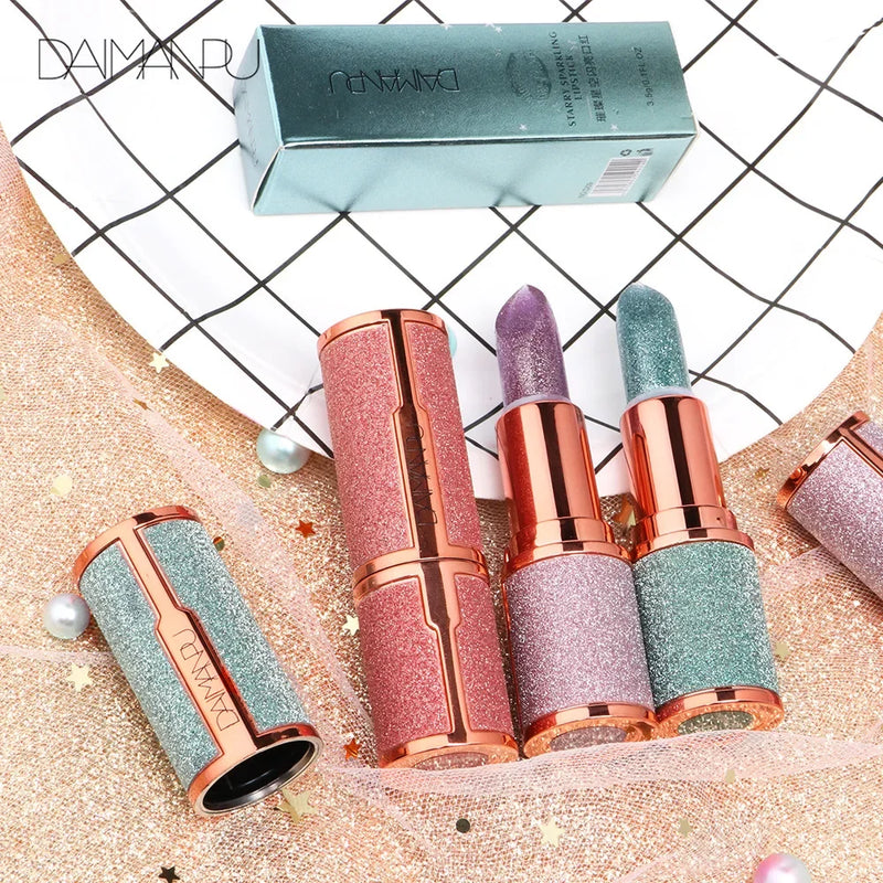 Diamond Temperature Color Changing Glitter Lipsticks Waterproof Longlasting Moisturizing Velvet Matte Lip Tint Sexy Lips Makeups