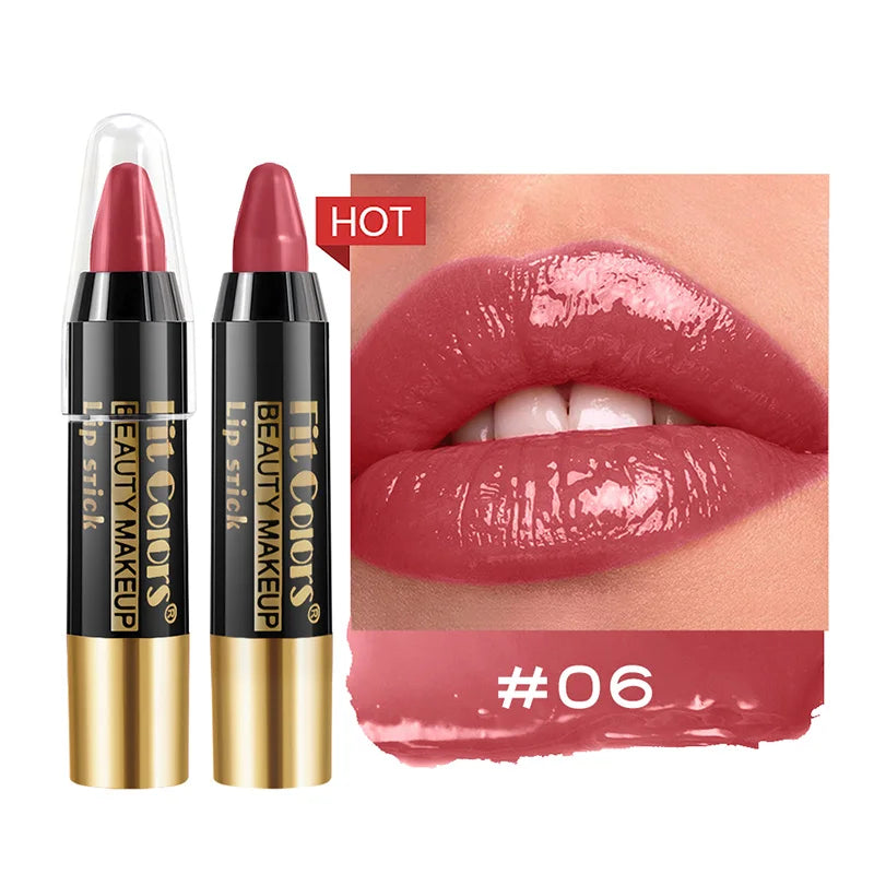 Fit Colors 6-Color Nourishing Lip Crayons - Velvet Finish, Hydrating, Non-Transfer, and Waterproof Lipsticks