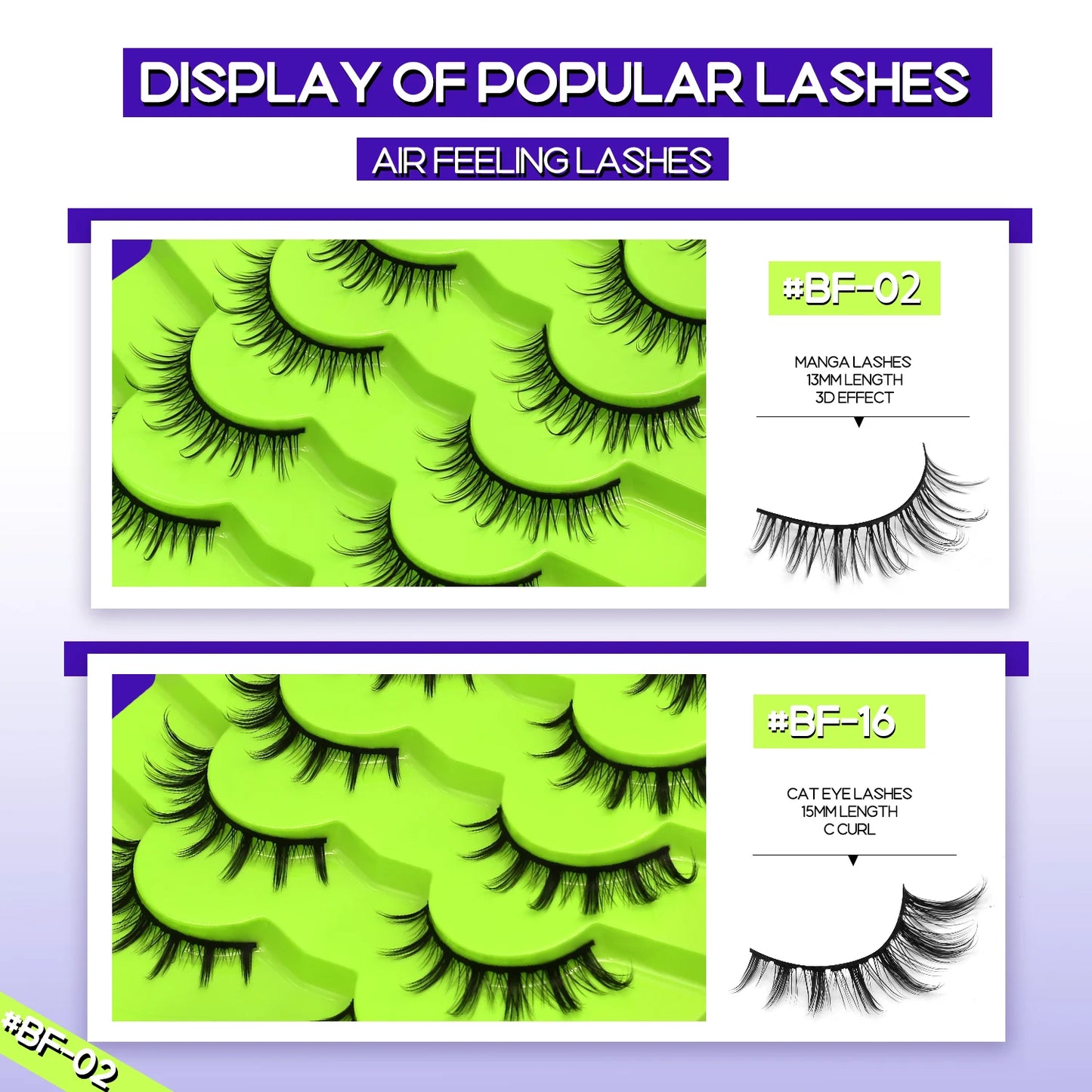 GROINNEYA Manga Lashes Eyes Lashes Soft Natural Long Eyelashes False Eyelashes Anime Wispy Strip Fake Lashes Makeup - Glowing Love