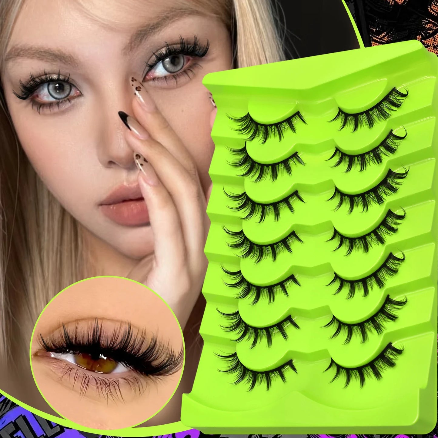 GROINNEYA Manga Lashes Eyes Lashes Soft Natural Long Eyelashes False Eyelashes Anime Wispy Strip Fake Lashes Makeup - Glowing Love