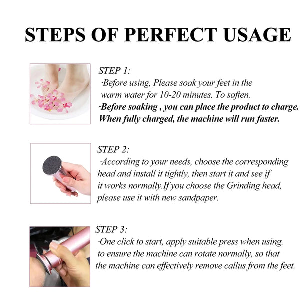 Electric foot grinder, pedicure foot file, one-click control for removing crusty and cracked skin, rechargeable