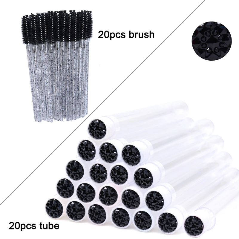 OKAYLASH 20Sets Eyelash Mascara Wands Tubes Reusable Glitter Eye Lash Brush Case Eyebrow Spoolie Comb Container Wholesale