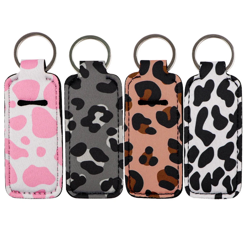 Leopard Print New Fashion Lipstick Holder Keychains Chapstick Holder Lip Balm Lipsticks Keyrings Bag Jewelry
