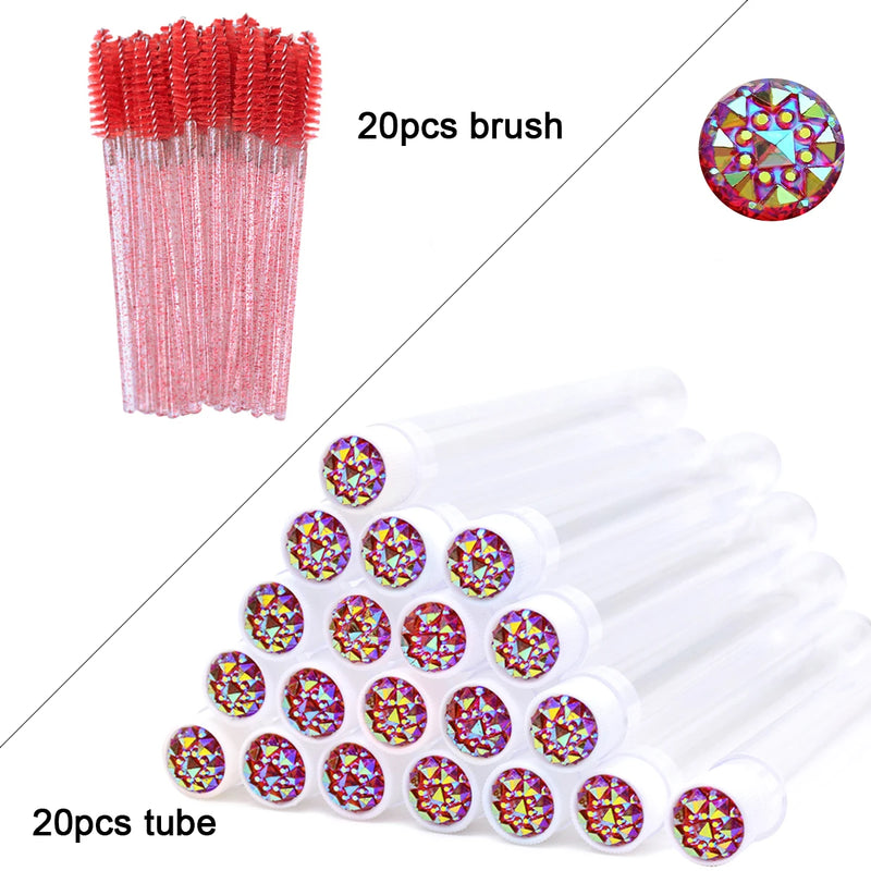 OKAYLASH 20Sets Eyelash Mascara Wands Tubes Reusable Glitter Eye Lash Brush Case Eyebrow Spoolie Comb Container Wholesale