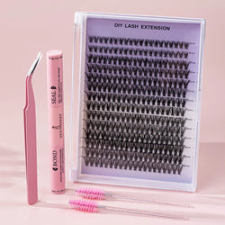 Individual Eyelash Clusters Kit DIY Lash Extension Kit Mix Length Lash Eyelash Tweezers Lash Brush