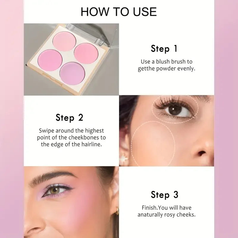 4-Color Matte Blush Palette, Waterproof Long-Lasting, Easy Apply,Multi-Look Face & Eye Makeup,Unisex,Safe Certified,Perfect Gift