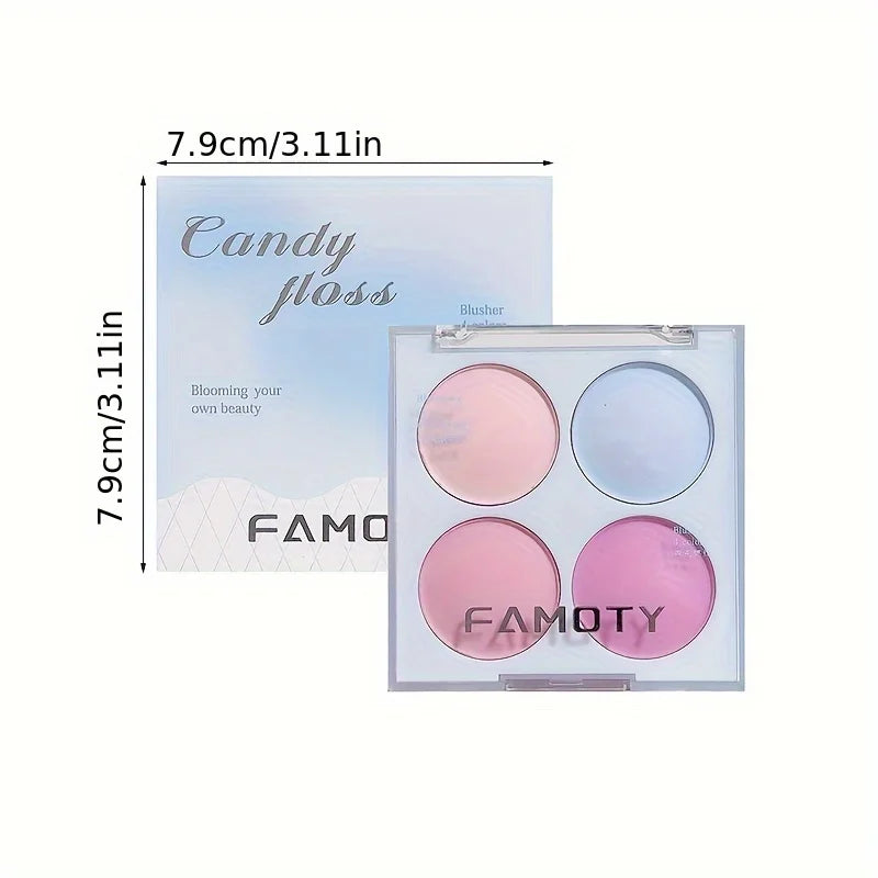 Candy Floss Blush Palette 4 Colors Matte Powder Blushes Waterproof Long-Lasting Coverage Pink, Purple, and Blue