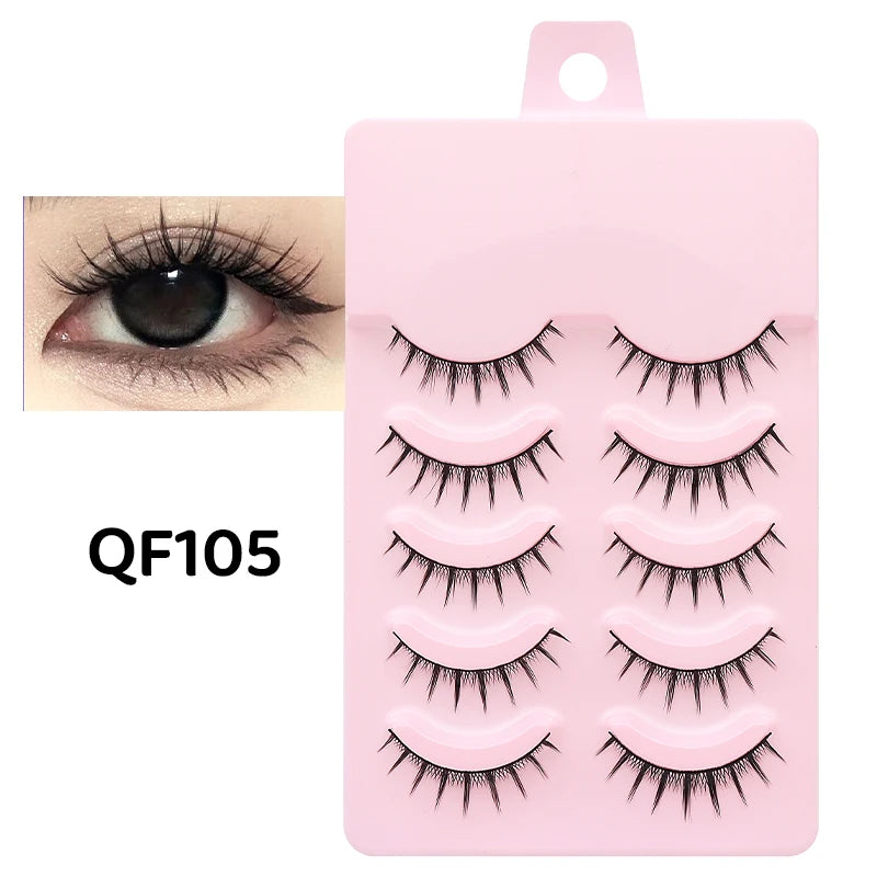 DINGSEN 5 Pairs Manga Lashes Eyes Lashes Soft Natural Long Eyelashes Fake Lashes Anime Wispy Strip False Eyelashes Makeup - Glowing Love