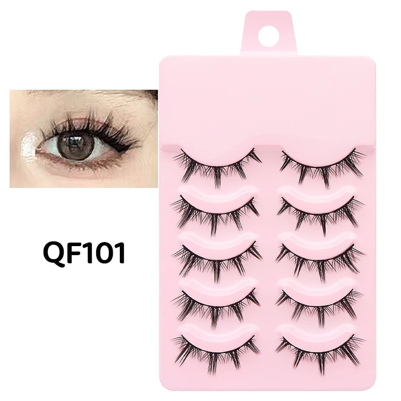 DINGSEN 5 Pairs Manga Lashes Eyes Lashes Soft Natural Long Eyelashes Fake Lashes Anime Wispy Strip False Eyelashes Makeup - Glowing Love