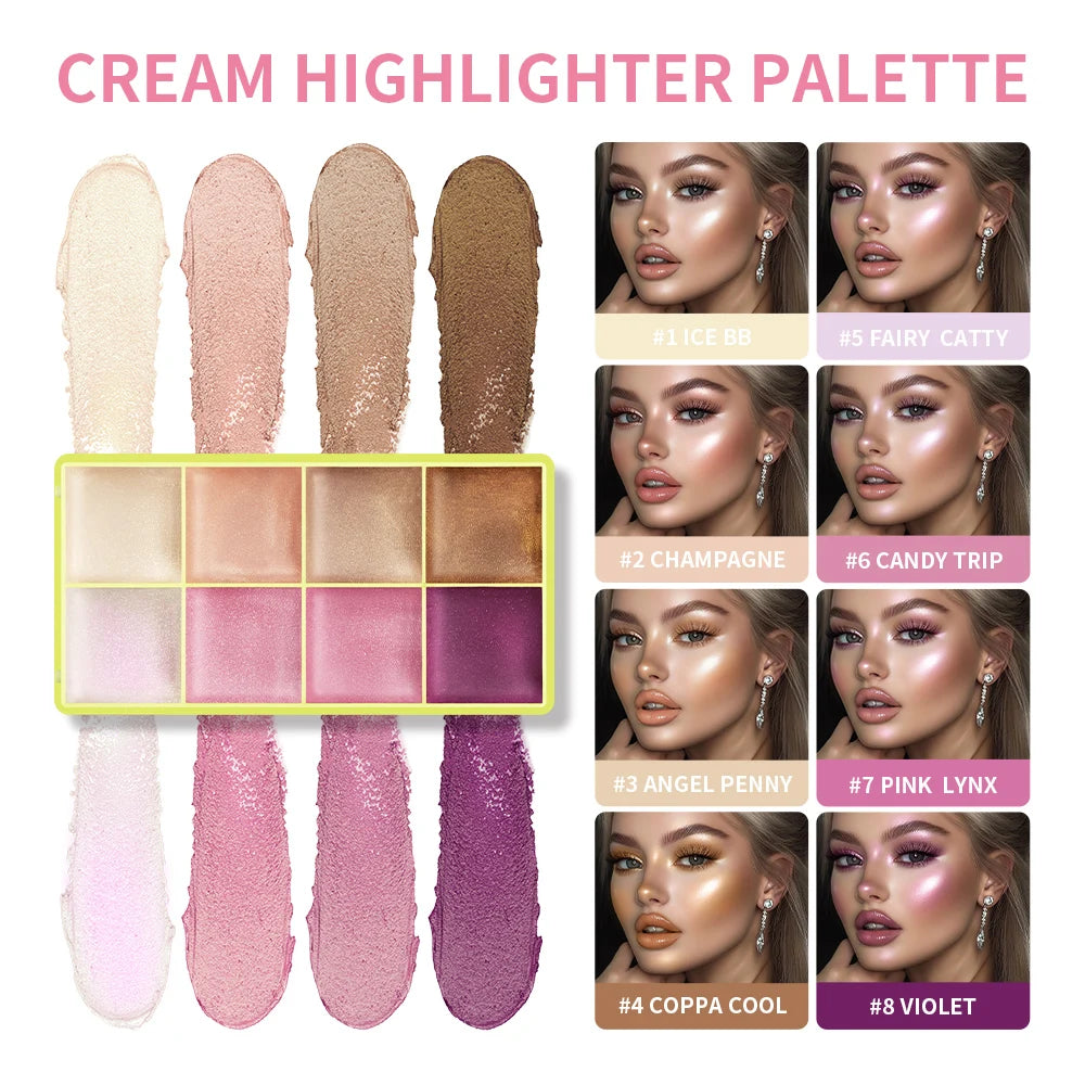 8Colors Highlight/Brow/Blush Palett Enhance Facial Three-dimensional Makeup Shimmer Waterproof Makeup Tool Cosmetic
