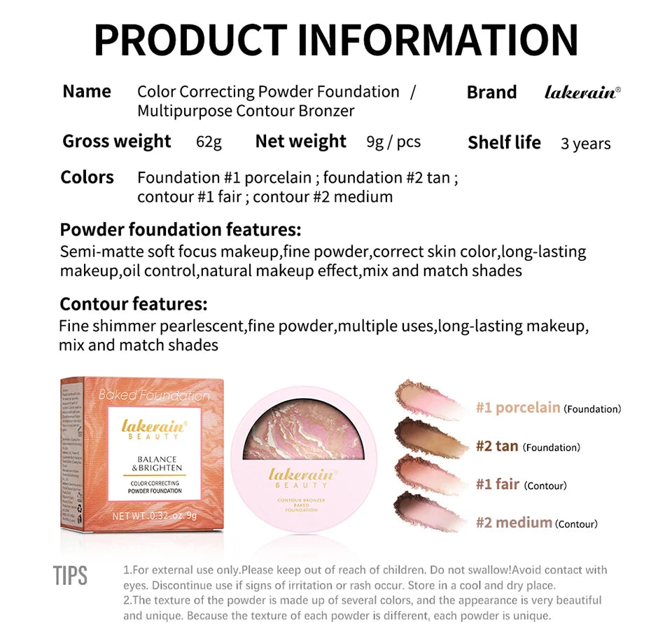 Demi Matte Baked Powder Palette Color Correcting Powder Foundation Brighten Coverage Oil Control Semi Matte Natural Finish Makeu - Glowing Love