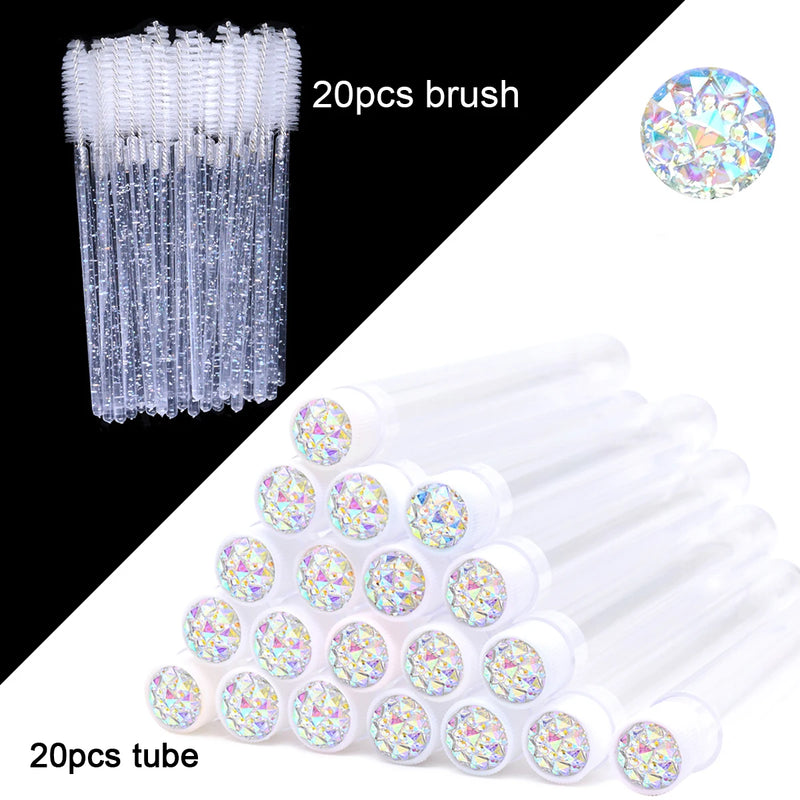 OKAYLASH 20Sets Eyelash Mascara Wands Tubes Reusable Glitter Eye Lash Brush Case Eyebrow Spoolie Comb Container Wholesale
