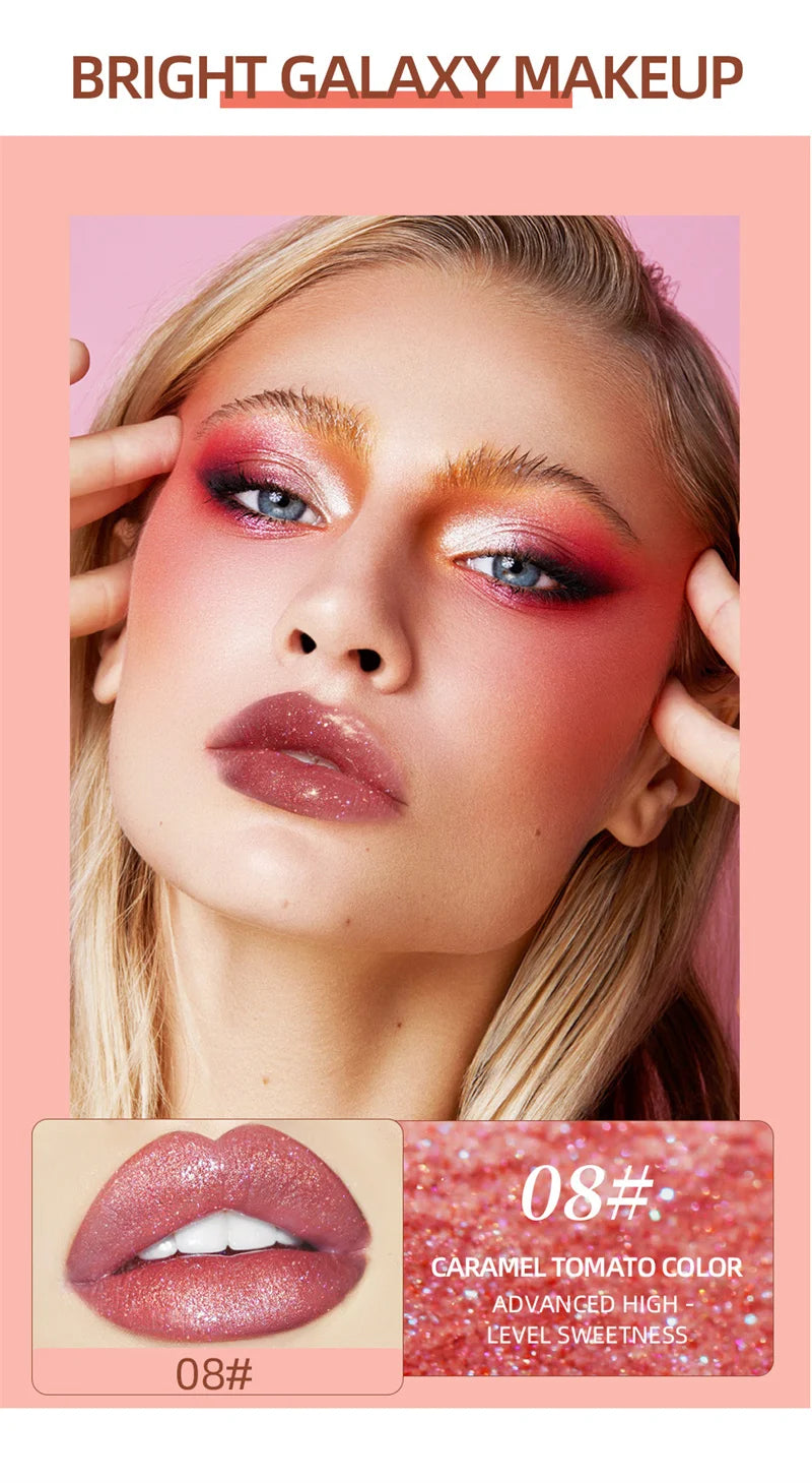 15 Colors Glitter Liquid Lipglaze Tint Laser Holographic Lipsticks Cosmetics Shiny Pigment Waterproof Makeup Women Lipglosses