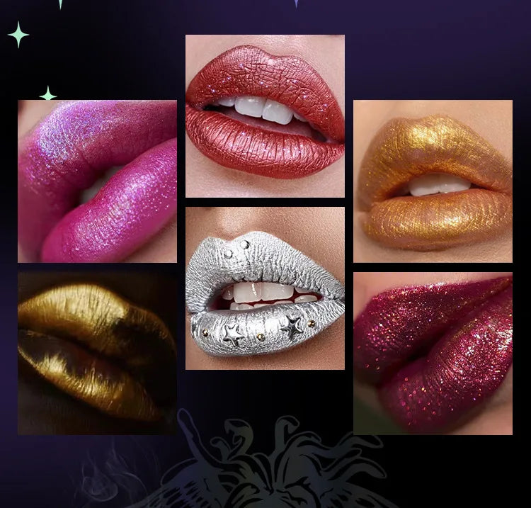 Pearly Lustre Diamond Lipstick Shiny Metallic Lipsticks Black Dark Red Lipsticks Matte Lasting Non-stick Cup Festival Lip Makeup