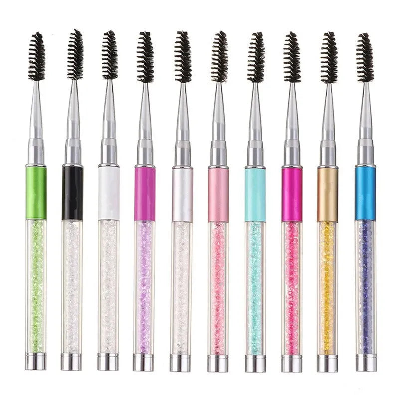 Rhinestone Handle Lash Brush Reusable Eyelash Brushes Mascara Applicator Wand Brushes Eyelash Extension Makeup Tool  Eyelashes - Glowing Love