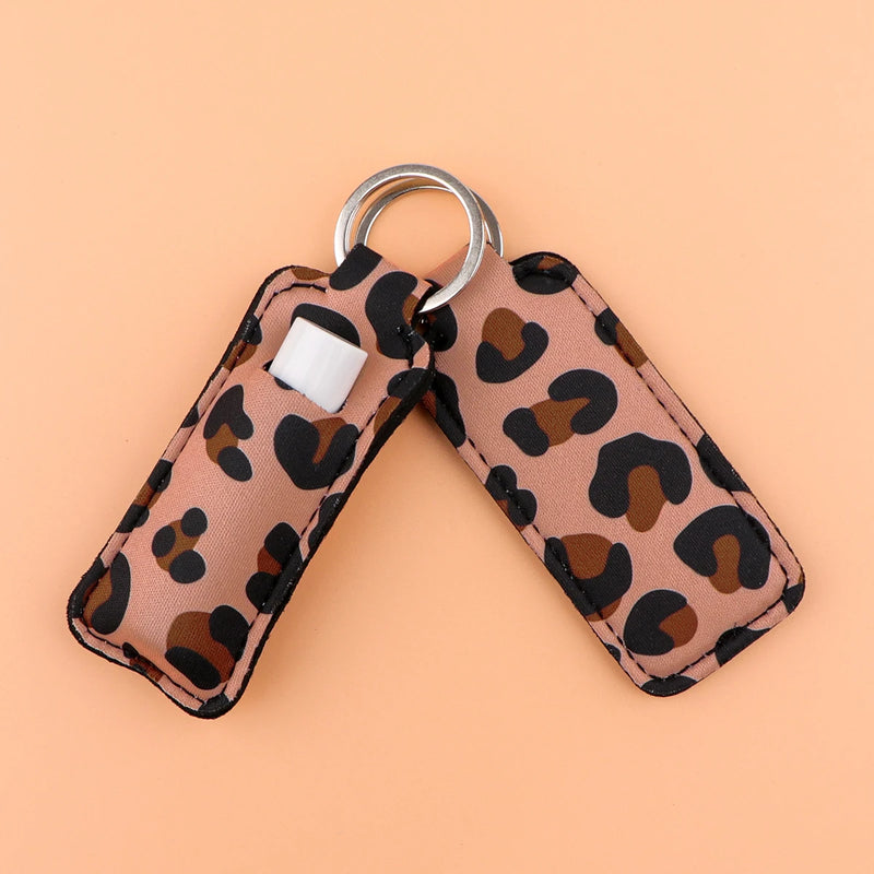 Leopard Print New Fashion Lipstick Holder Keychains Chapstick Holder Lip Balm Lipsticks Keyrings Bag Jewelry