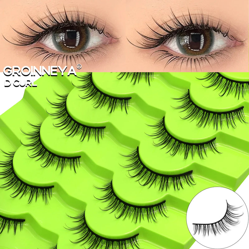 GROINNEYA Manga Lashes Eyes Lashes Soft Natural Long Eyelashes False Eyelashes Anime Wispy Strip Fake Lashes Makeup