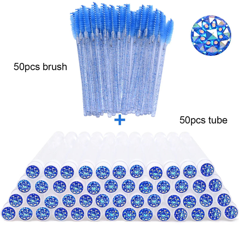 50Pcs Eyelash Brush Tubes With Crystal Lash Mascara Wands Eyebrow Comb Spoolies Container Lash Brush Applicators Makeup Tools