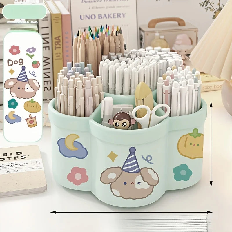 Rotating Desk Organizer, Multi-Compartment Storage Caddy for Stationery, Makeup Brushes, Lipsticks, Eyebrow Pencils - Glowing Love