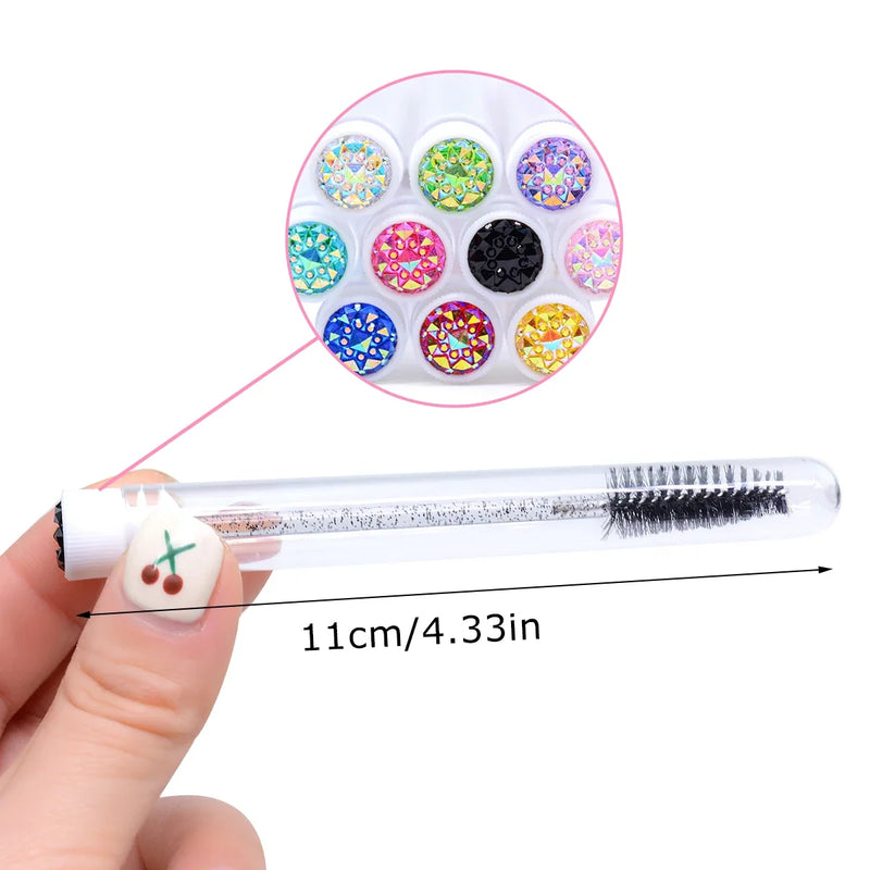 50Pcs Eyelash Brush Tubes With Crystal Lash Mascara Wands Eyebrow Comb Spoolies Container Lash Brush Applicators Makeup Tools