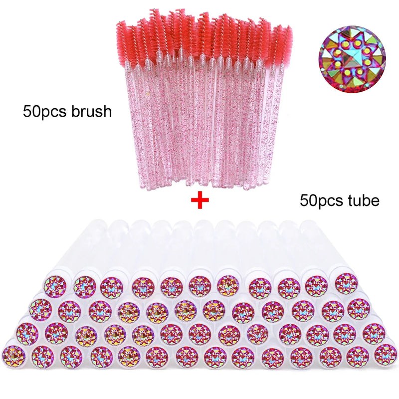 50Pcs Eyelash Brush Tubes With Crystal Lash Mascara Wands Eyebrow Comb Spoolies Container Lash Brush Applicators Makeup Tools