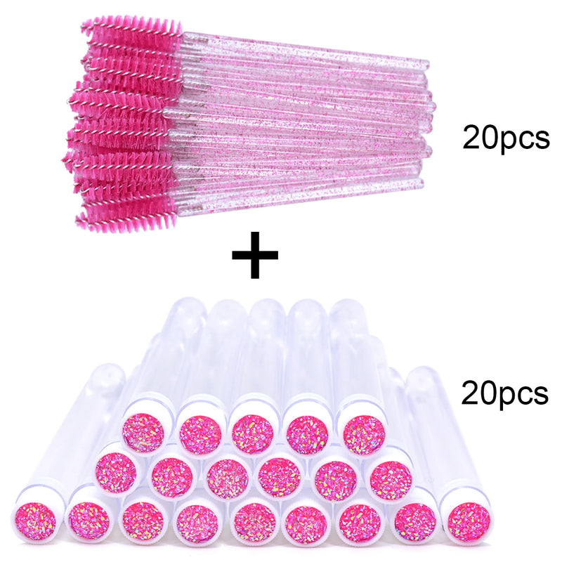 OKAYLASH 20Sets Eyelash Mascara Wands Tubes Reusable Glitter Eye Lash Brush Case Eyebrow Spoolie Comb Container Wholesale