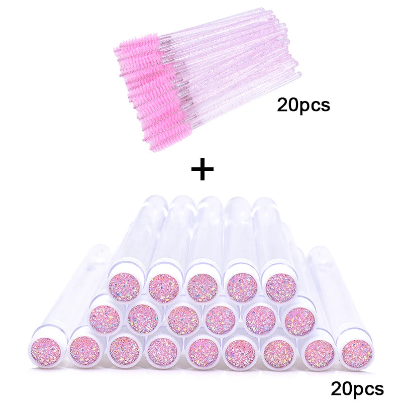 OKAYLASH 20Sets Eyelash Mascara Wands Tubes Reusable Glitter Eye Lash Brush Case Eyebrow Spoolie Comb Container Wholesale