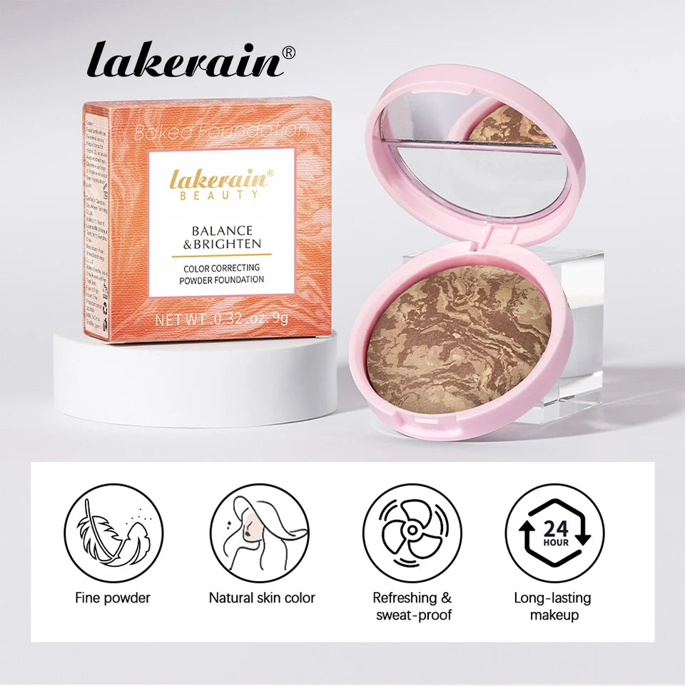 Demi Matte Baked Powder Palette Color Correcting Powder Foundation Brighten Coverage Oil Control Semi Matte Natural Finish Makeu - Glowing Love