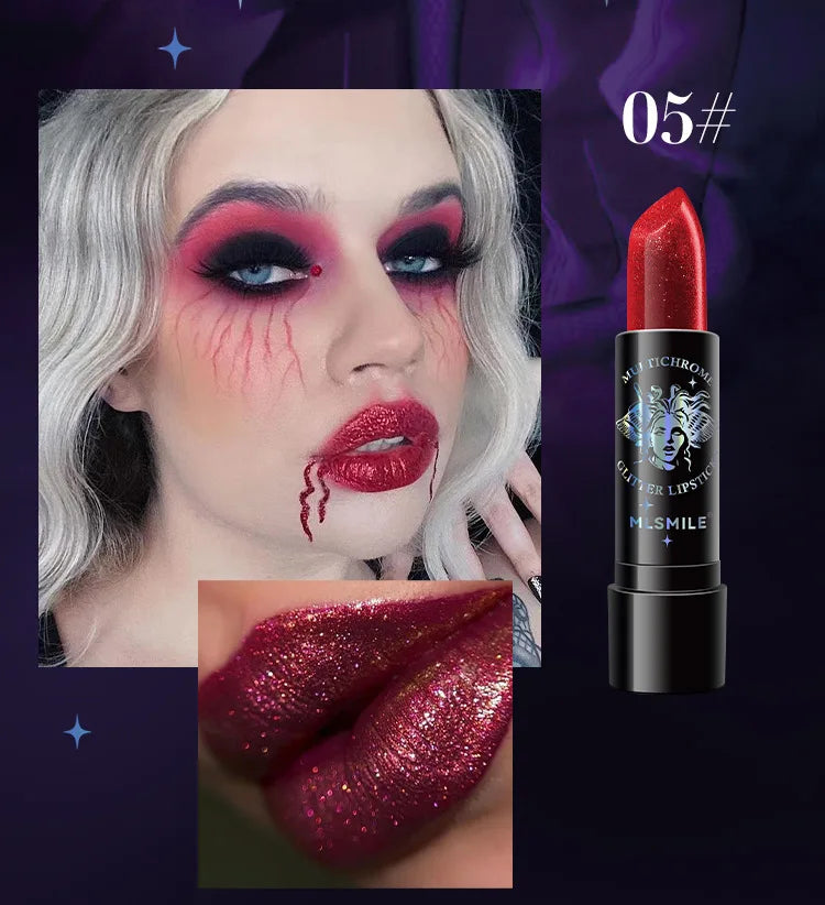 Pearly Lustre Diamond Lipstick Shiny Metallic Lipsticks Black Dark Red Lipsticks Matte Lasting Non-stick Cup Festival Lip Makeup - Glowing Love