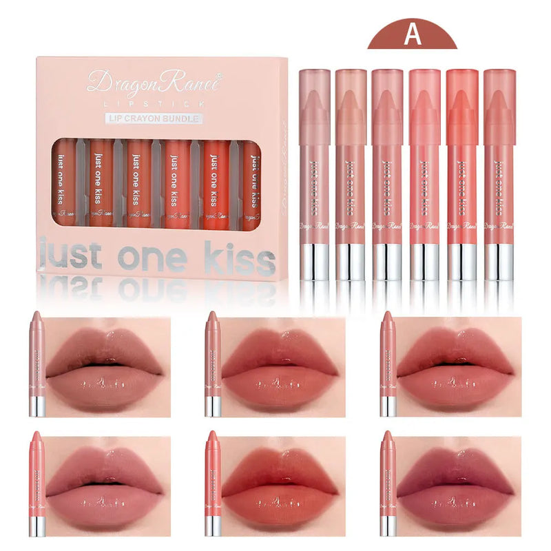 Dragon Ranee 6pcs/set Moisturising Crayon Lipsticks  Long-Lasting Moisturising Swivel Lipsticks Solid Lip Balm