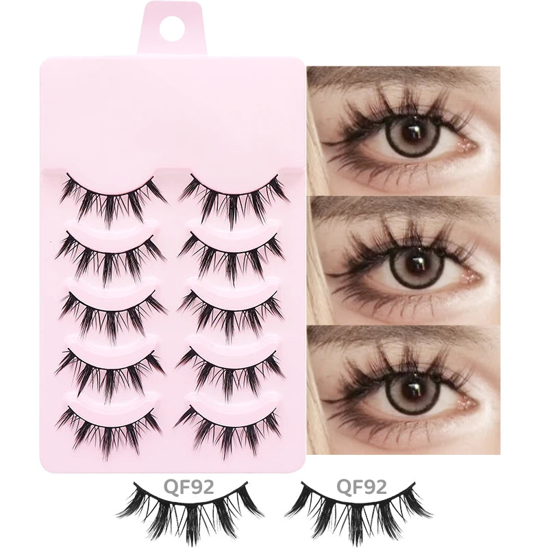 DINGSEN 5 Pairs Manga Lashes Eyes Lashes Soft Natural Long Eyelashes Fake Lashes Anime Wispy Strip False Eyelashes Makeup - Glowing Love