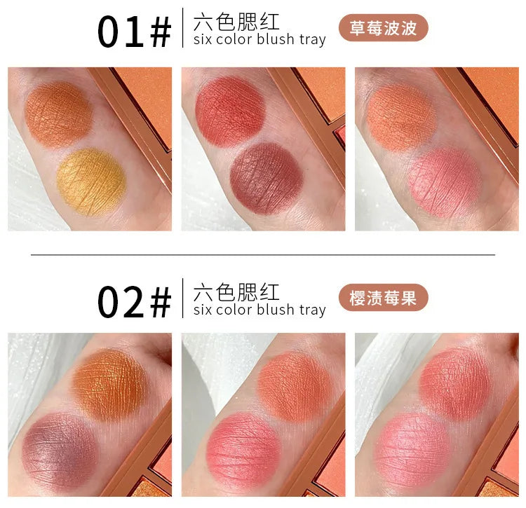 6 Colors Matte Blush Palette Cute Sunburn Makeup Palette Peach Pumpkin Color Lasting Nature Water Proof Quality Female Cosmetic