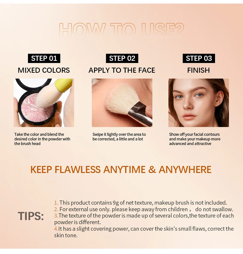 Lakerain Baked Powder Palette Color Correcting Powder Foundation Balance & Brighten Coverage Semi Matte Natural Finish 9g - Glowing Love