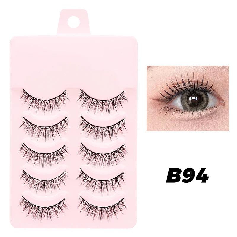 DINGSEN 5 Pairs Manga Lashes Eyes Lashes Soft Natural Long Eyelashes Fake Lashes Anime Wispy Strip False Eyelashes Makeup - Glowing Love