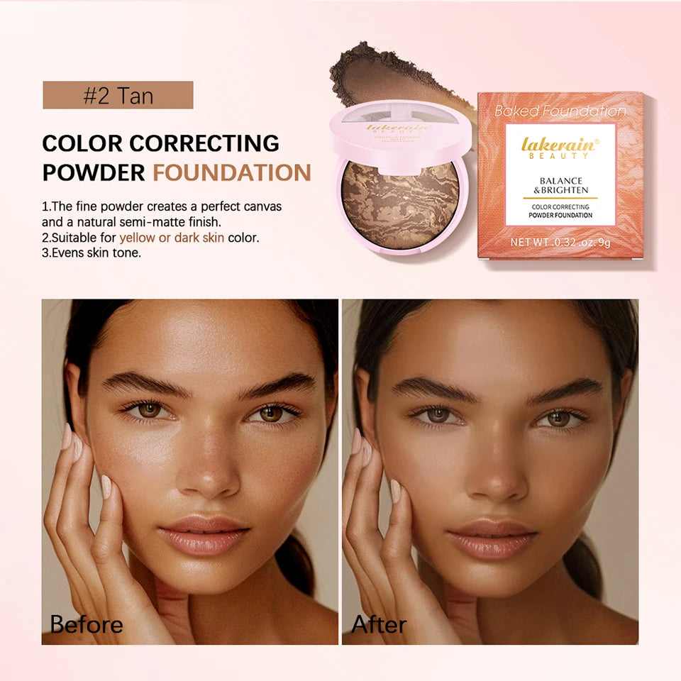 Demi Matte Baked Powder Palette Color Correcting Powder Foundation Brighten Coverage Oil Control Semi Matte Natural Finish Makeu - Glowing Love