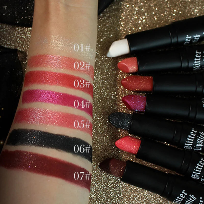 Waterproof Glitter Lipsticks Punk Style Nude Matte Not Fading Pearlescent Sexy Red Pink Velvet Lipsticks Lips Makeup Cosmetic - Glowing Love
